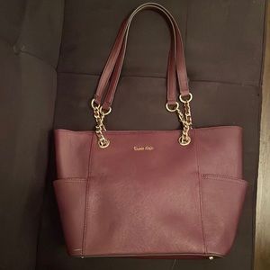 Maroon Calvin Klein Purse with gold accents. Duster included